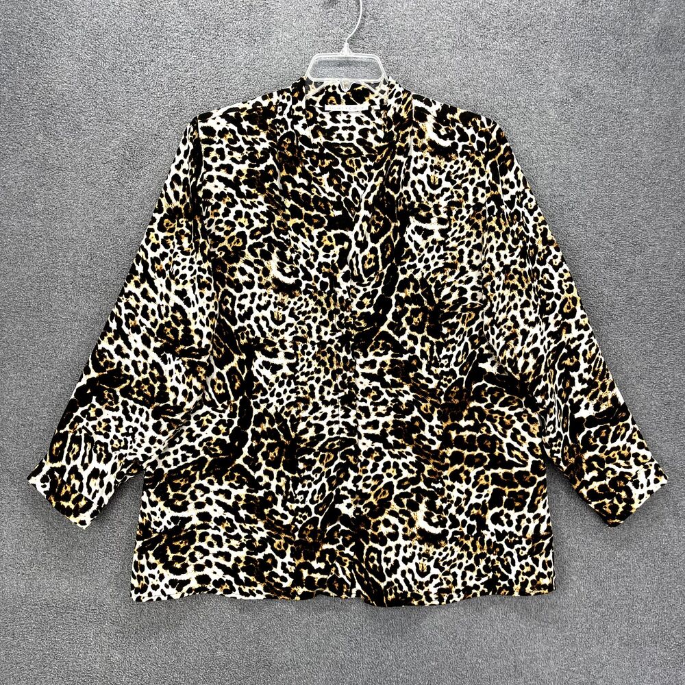 Violet & Claire Top Womens Plus 1X Leopard Crepe‎ Chiffon long sleeve Blouse